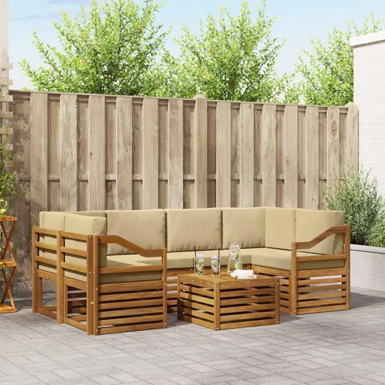 vidaXL Udendørs Sofagruppe 7 pcs Naturlig/Beige Massivt Akacietræ