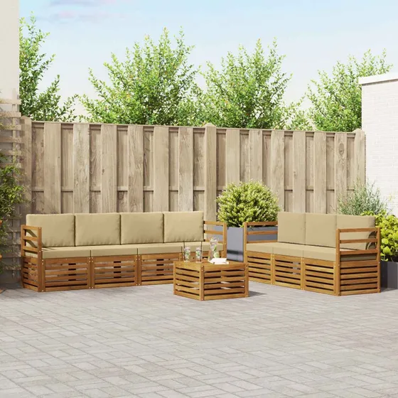 vidaXL Sofasæt 8-del, massivt akacietræ, naturlig/beige