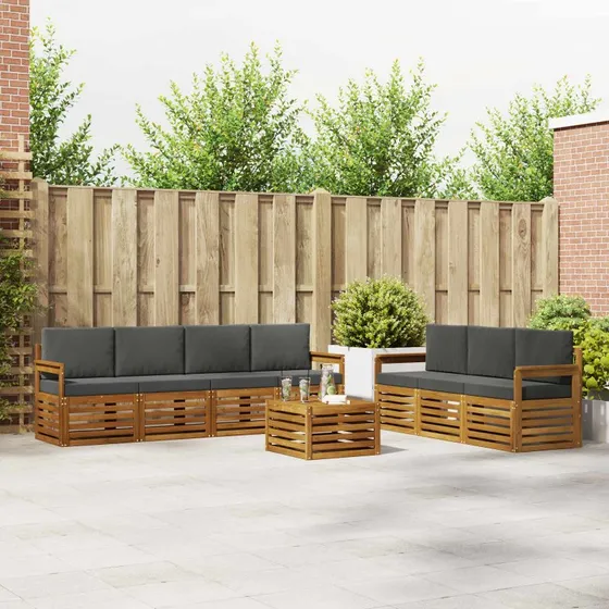 vidaXL Sofasæt 8 dele i massivt akacietræ, naturlig/antracit