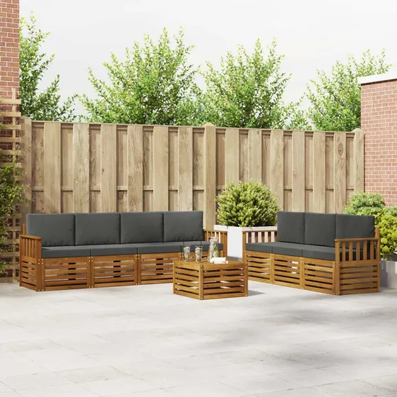 vidaXL Sofasæt 8 del, Naturlig/Antracit, Massivt Akacietræ