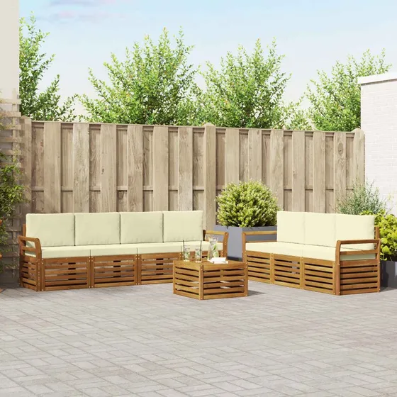 vidaXL Sofasæt 8-del, naturlig/creme, massivt akacietræ