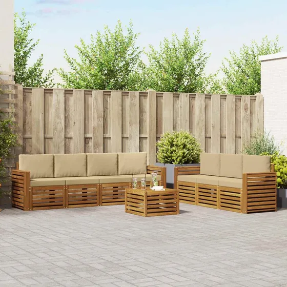 vidaXL Sofasæt 8 dels i massivt akacietræ, naturlig/beige