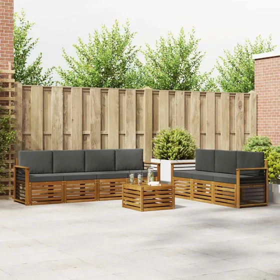 vidaXL Sofasæt 8-del, Naturlig/Antracit, Massivt Akacietræ