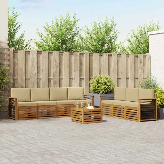 vidaXL Sofasæt 8-del i massivt akacietræ, naturlig/beige