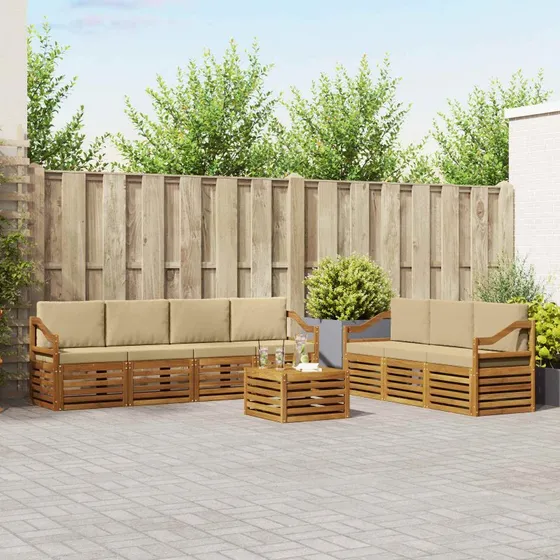 vidaXL Sofasæt 8-del, Naturlig/Beige, Massivt Akacietræ