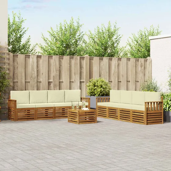 vidaXL Sofasæt 9 pcs Naturlig/Fløde Massivt Akacietræ