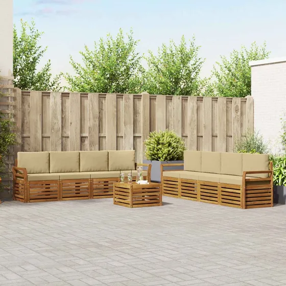 vidaXL Sofasæt 9 Dele Naturlig/Beige Massivt Akacietræ