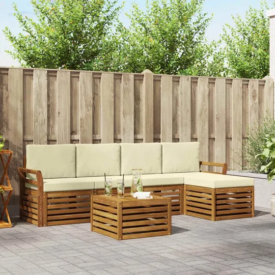 vidaXL Udendørs Sofagruppe 6 pc Naturlig/Fløde i Akacietræ