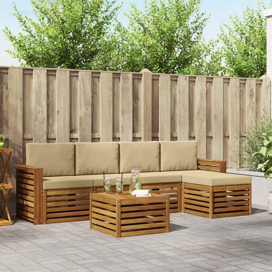 vidaXL Udendørs Sofagruppe 6 pc Naturlig Akacietræ med Beige Puder