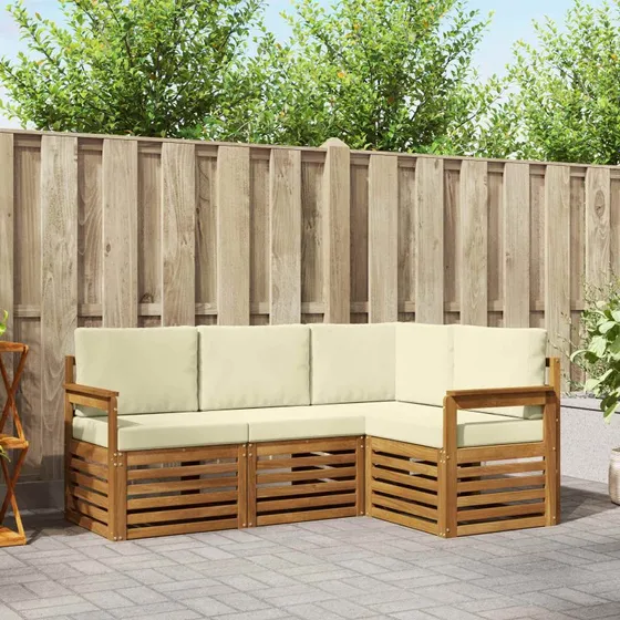 vidaXL Sofasæt 4-pces Naturlig/Fløde Massivt Akacietræ