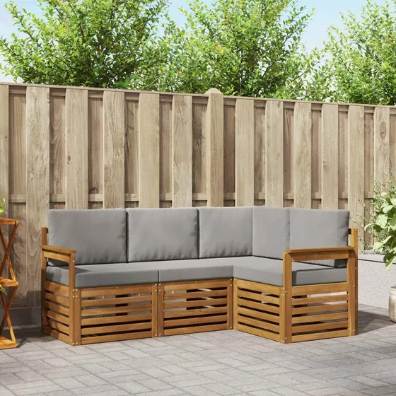 vidaXL Sofasæt 4-pces Naturlig/Lys Grå Akacietræ