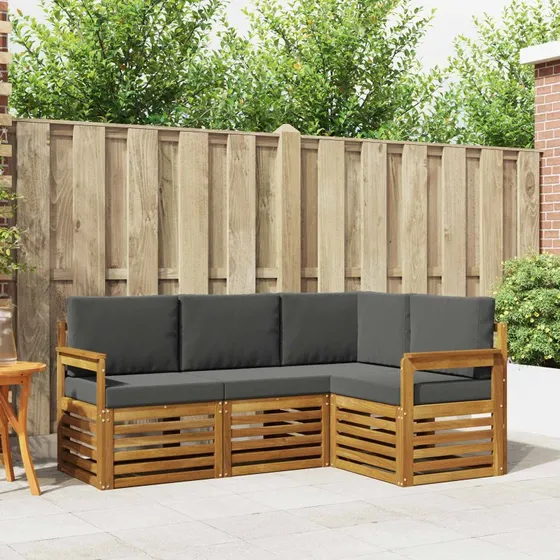 vidaXL Sofasæt 4-pcs Naturlig/Antracit Massivt Akacietræ