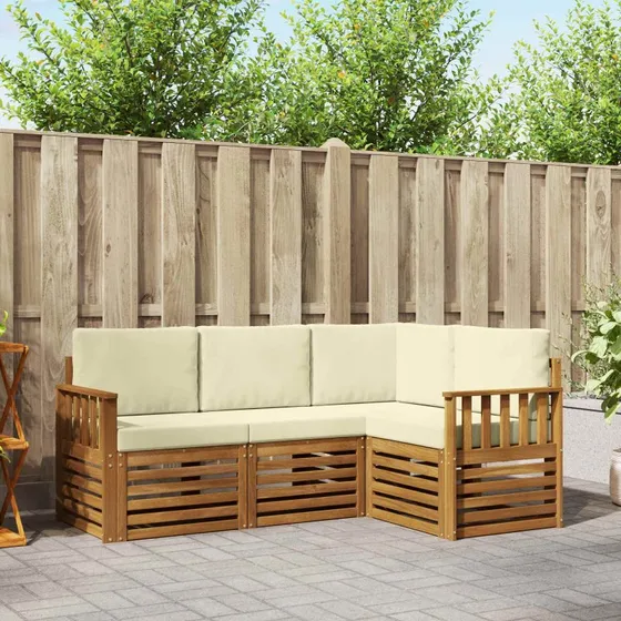 vidaXL Sofasæt 4-pces Naturlig/Fløde Massivt Akacietræ