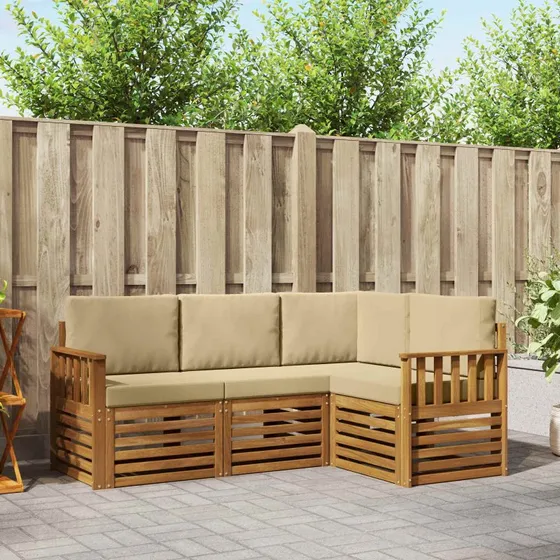 vidaXL Sofasæt 4-pces Naturlig/Beige Massivt Akacietræ