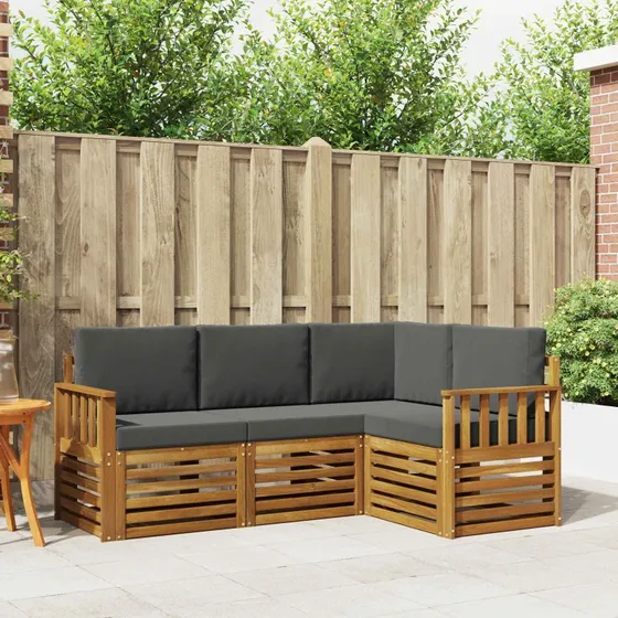 vidaXL Sofasæt 4-del, massivt akacietræ, naturlig/antracit