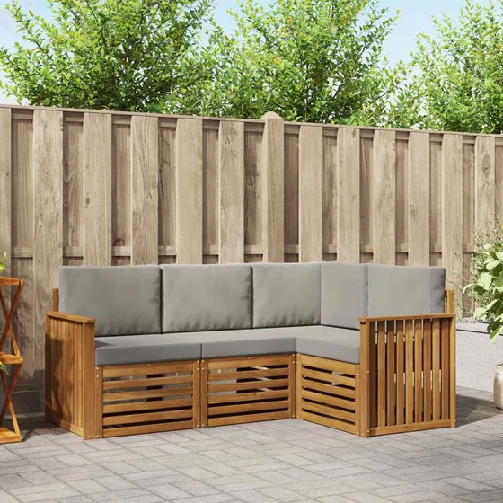 vidaXL Sofasæt 4-pces Naturlig/Lys Grå Akacietræ
