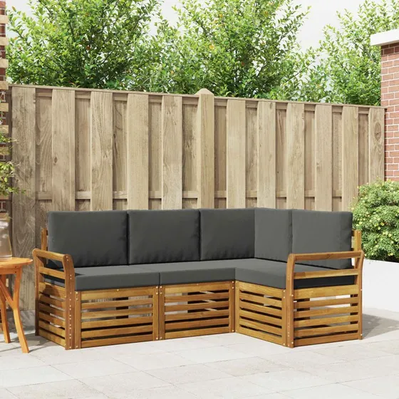 vidaXL Sofasæt 4-del, Naturlig/Antracit, Massivt Akacietræ