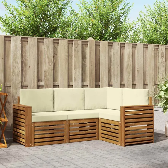 vidaXL Sofasæt 4-del, massivt akacietræ, naturlig/fløde
