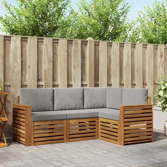 vidaXL Sofasæt 4-deligt i Massivt Akacietræ, Naturlig/Lys Grå