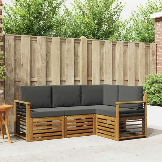 vidaXL Sofasæt 4-del i massivt akacietræ, naturlig/antracit