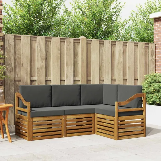 vidaXL Sofasæt 4-del, Naturlig/Antracit, Massivt Akacietræ