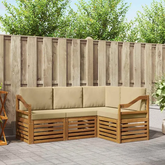 vidaXL Sofasæt 4-pces Naturlig/Beige Massivt Akacietræ
