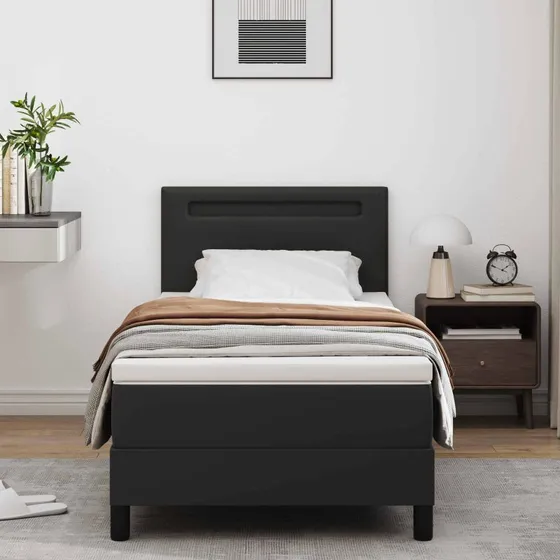 vidaXL Boxspring Seng med Madras, Sort 90 x 200 cm, Kunstlæder