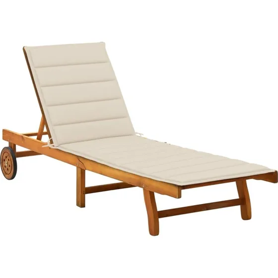 vidaXL Liggestol med Hynde i Massivt Akacietræ, Beige, 200 x 63 x 85 cm