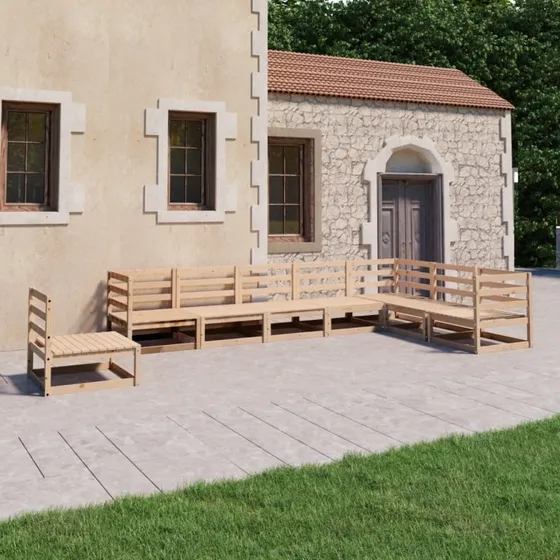 Lounge 8-del - Massivt Fyrretræ, Naturfarvet