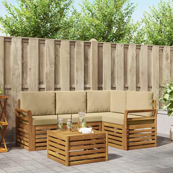vidaXL Udendørs Sofagruppe 5-pces Akacietræ Naturlig/Beige