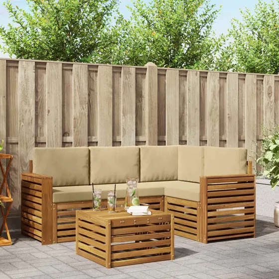 vidaXL Udendørs Sofagruppe 5-pces Akacietræ Naturlig/Beige