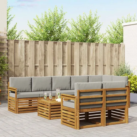 vidaXL Sofasæt 9 pcs Naturlig/Lys Grå Akacietræ