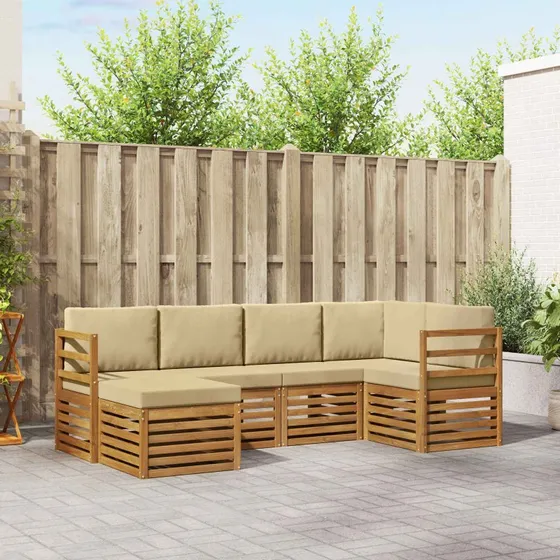 vidaXL Sektionalsofa 6-del, naturlig/beige, massivt akacietræ