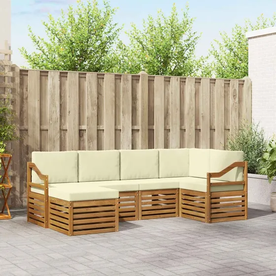vidaXL Sektionalsofa sæt 6 pcs naturlig/øde i massivt akacietræ