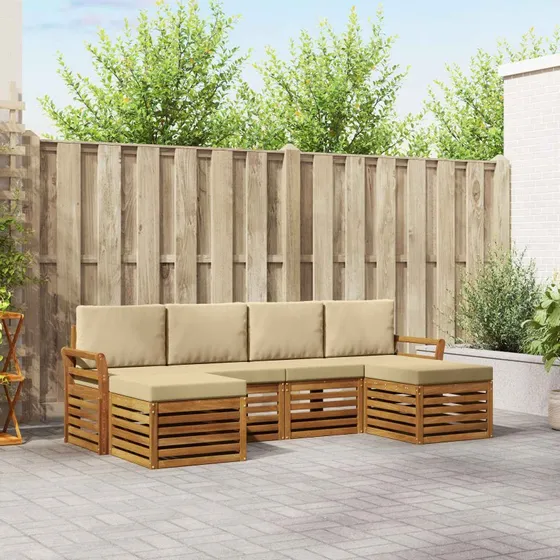 vidaXL Sofasæt 6 dele i massivt akacietræ, naturlig/beige