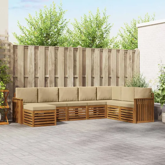vidaXL Udendørs Sofagruppe 8 pc Naturlig/Beige Massivt Akacietræ