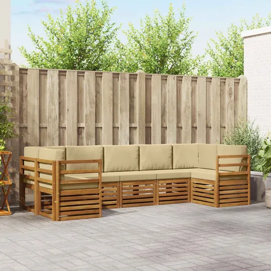 vidaXL Sektionalsofa 7-del, akacietræ, naturlig/beige