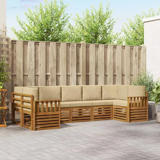vidaXL Sektionalsofa 7-del, akacietræ, naturlig/beige