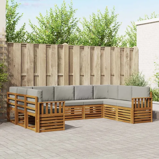 vidaXL Sektionalsofa sæt 9 pcs akacietræ naturlig/lys grå
