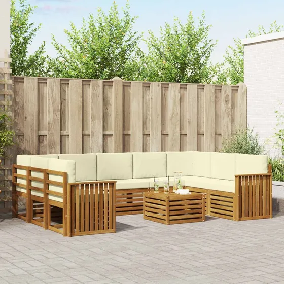 vidaXL Sofasæt 10 pcs Naturlig/Fløde Massivt Akacietræ