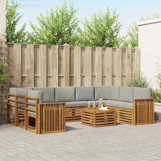 vidaXL Sofasæt 10 pcs Naturlig/Lys Grå Massivt Akacietræ