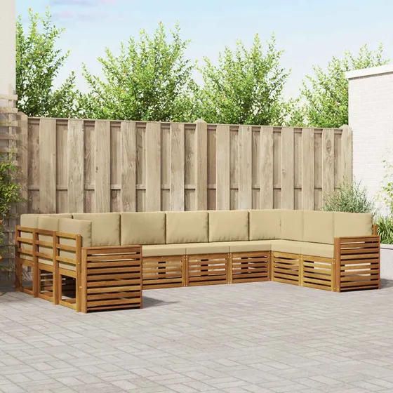 vidaXL Sektionalsofa 10 dele i massivt akacietræ, naturlig/beige