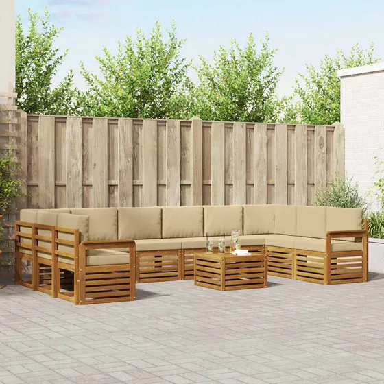 vidaXL Udendørs Sofagruppe 11 pcs Naturlig/Beige Massivt Akacietræ