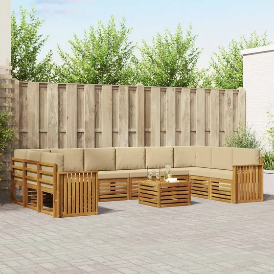 vidaXL Udendørs Sofagruppe 11 pcs Naturlig/Beige Massivt Akacietræ