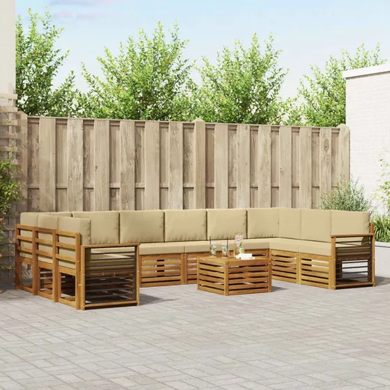 vidaXL Udendørs Sofagruppe 11 pcs Naturlig/Beige Massivt Akacietræ