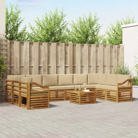 vidaXL Udendørs Sofagruppe 11 pcs Naturlig/Beige Massivt Akacietræ