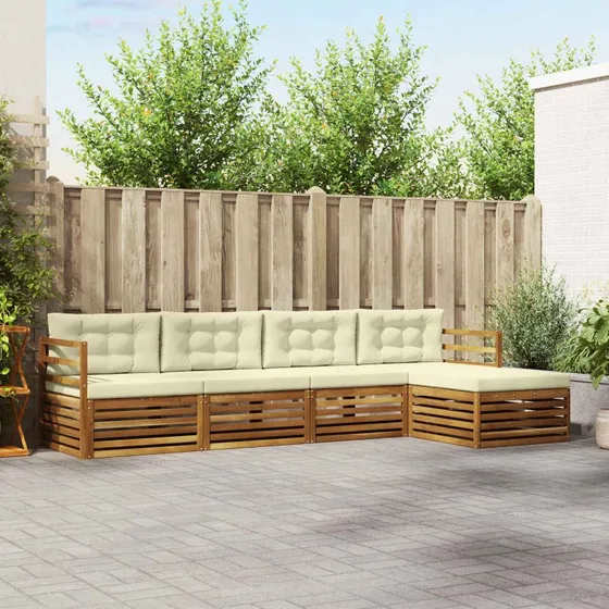 vidaXL Udendørs Sofagruppe 5 pcs Naturlig/Fløde i Massivt Akacietræ