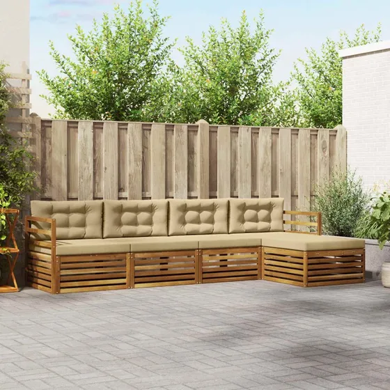vidaXL Udendørs Sofagruppe 5-pcs Naturlig/Beige i Massivt Akacietræ