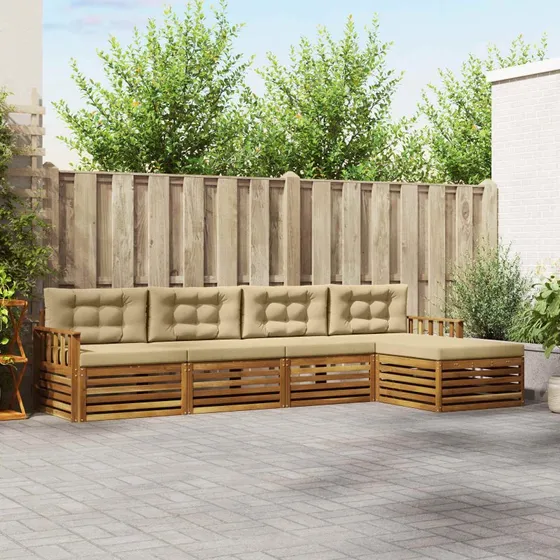 vidaXL Udendørs Sofagruppe 5-pcs Naturlig/Beige i Massivt Akacietræ