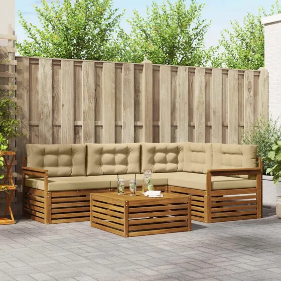 vidaXL Udendørs Sofagruppe 5-pces Naturlig Akacietræ med Beige Puder